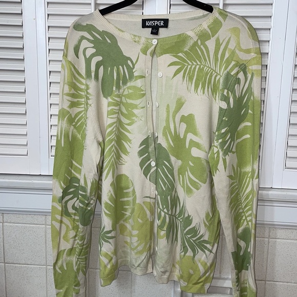 Kasper leaf sweater tank set L XL resort spring green sweater set two piece - Picture 1 of 4